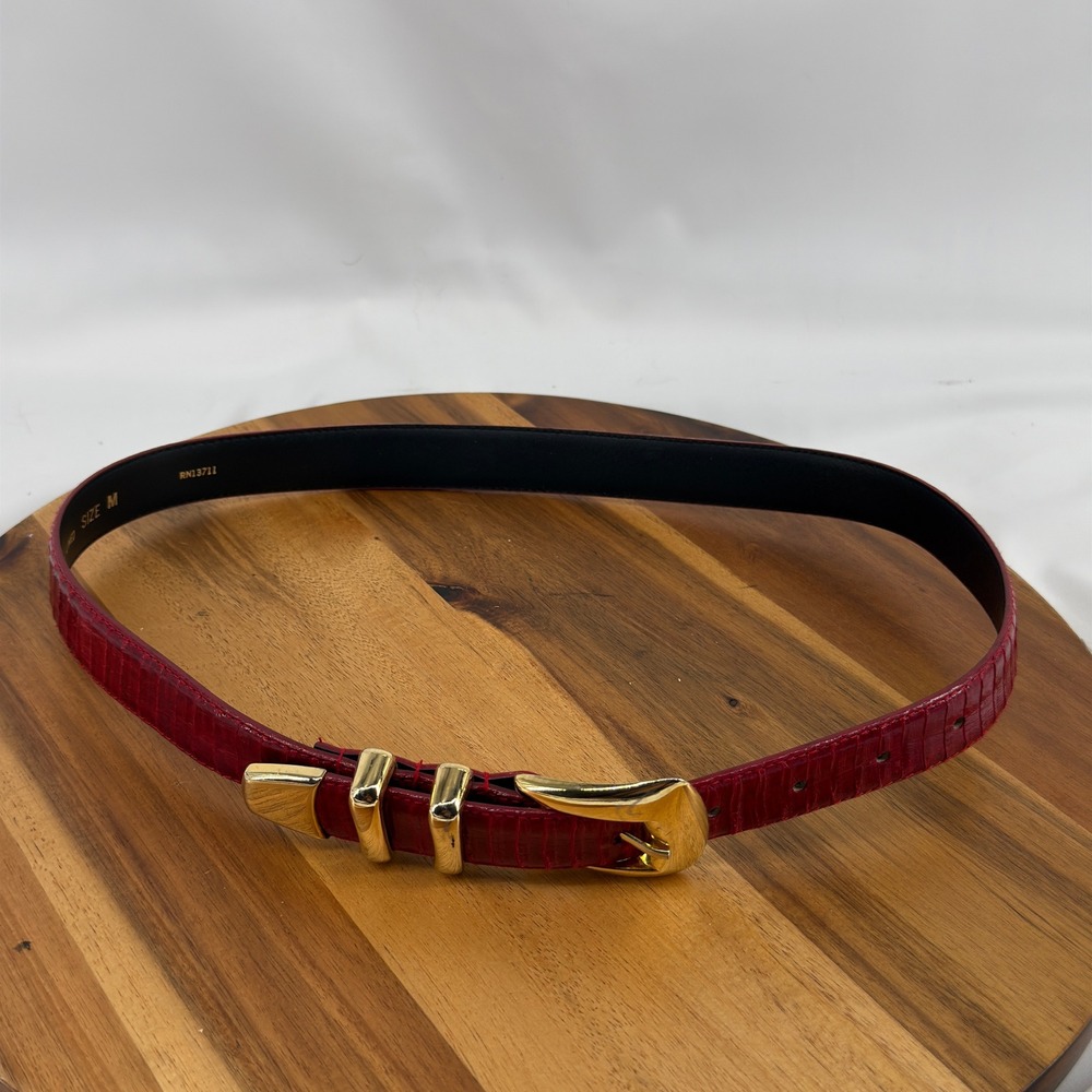 Vintage Amanda Smith Genuine Snake Skin Belt Women M Red Gold Buckle RN13711